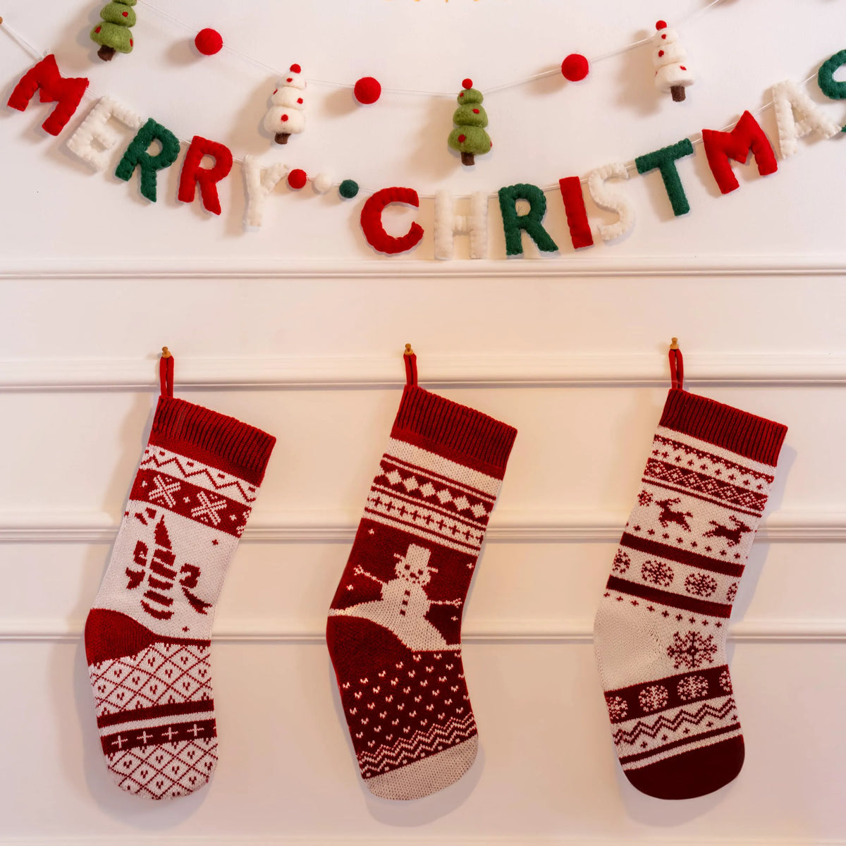 3 Pack 18" White Classic Knit Christmas Stockings