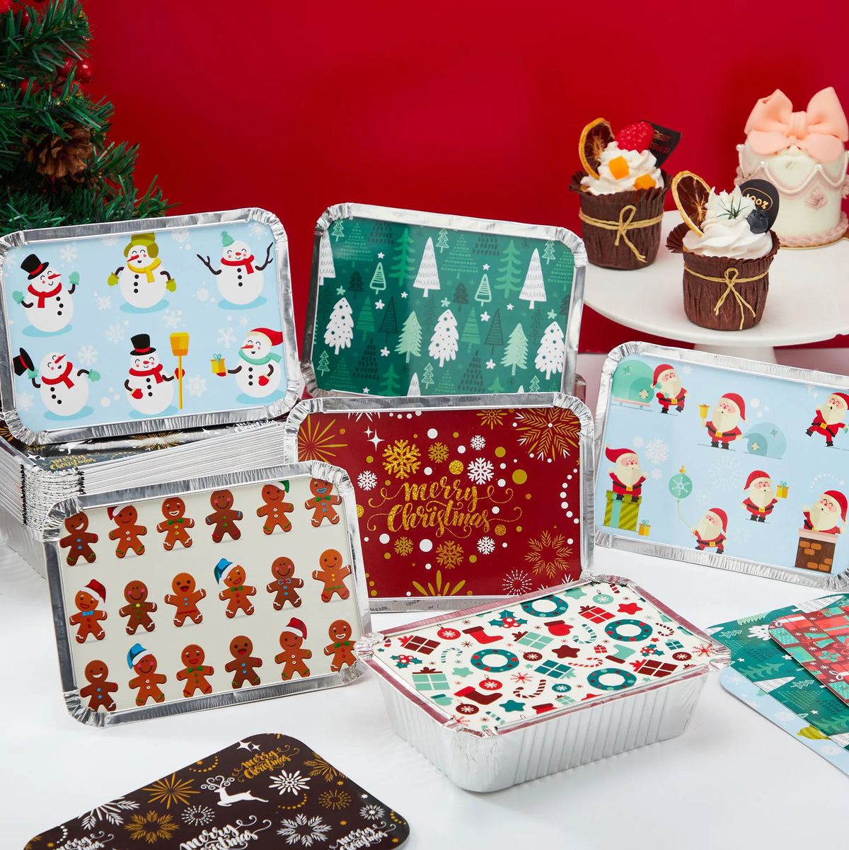 36-Pack Christmas Foil Containers with Lids