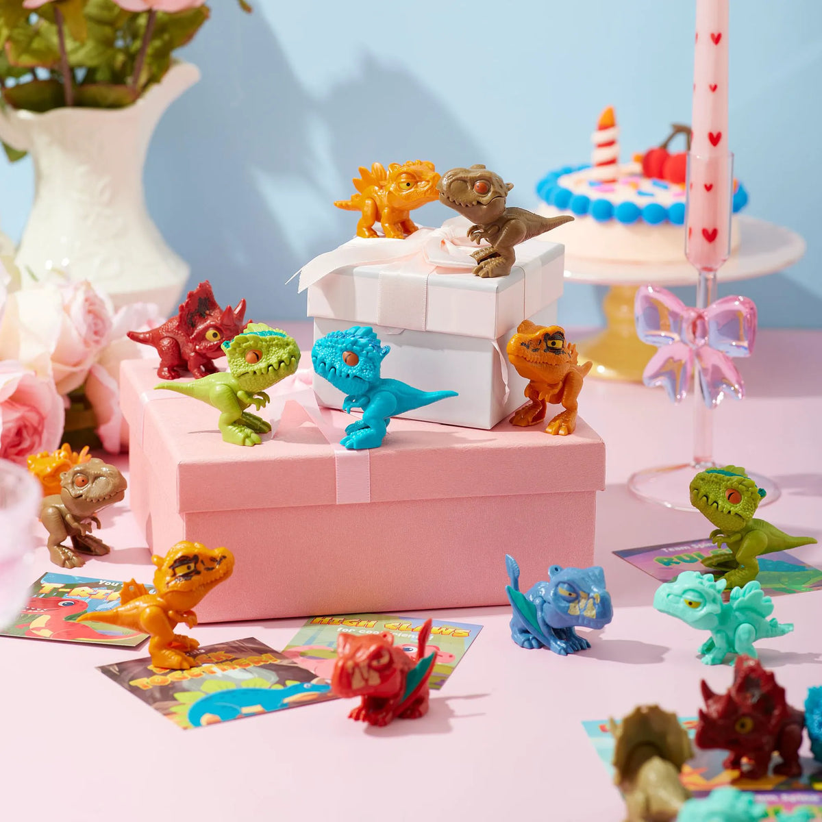 24 Valentine's Day Cards with Dinosaur Toys