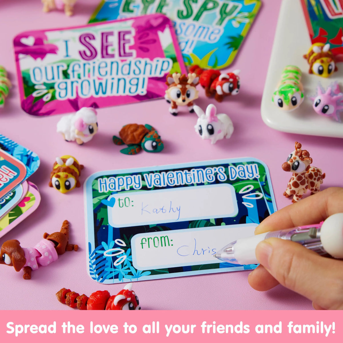 28 Pcs Kids Valentine's Day Cards with 3D Printed Mini Big Eyes Toys
