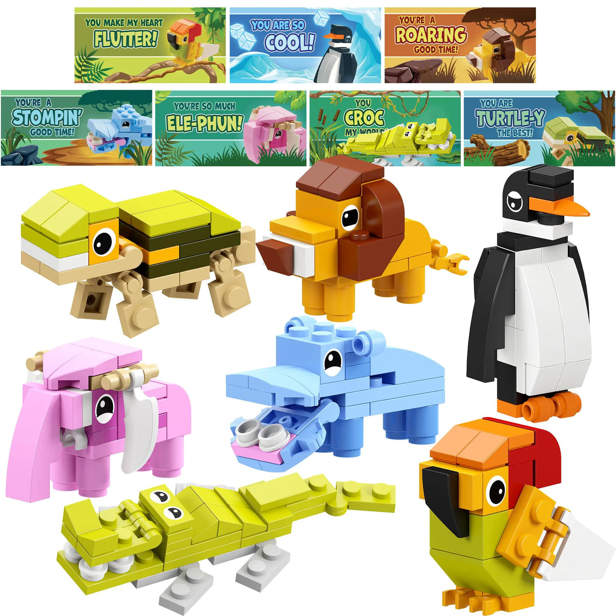 28-Piece Animal Building Blocks Set with Valentine's Day Cards for Kids