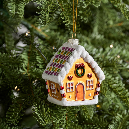 Mini Christmas Gingerbread House Glass Ornament