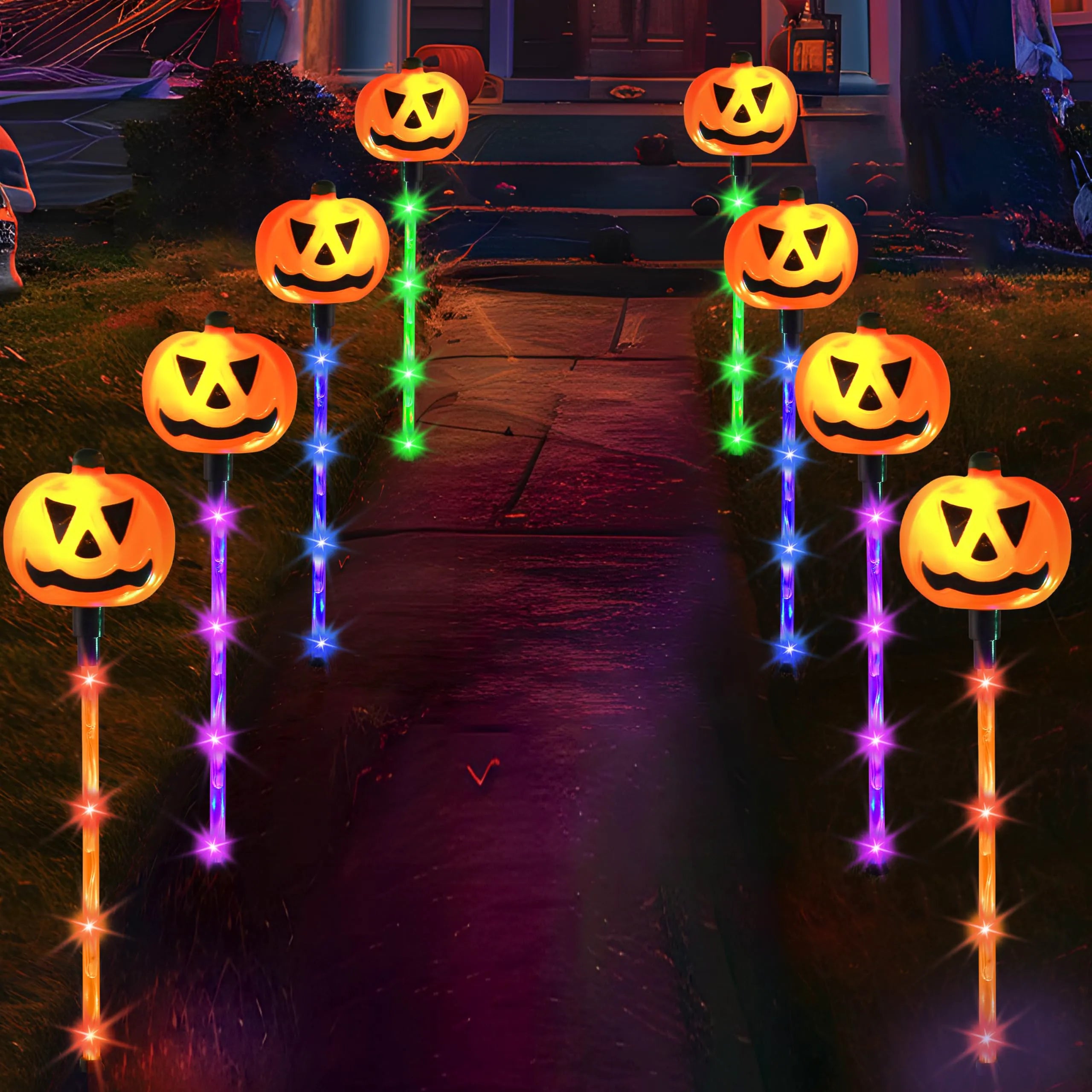 10-Pack Halloween Solar Pumpkin Pathway Lights