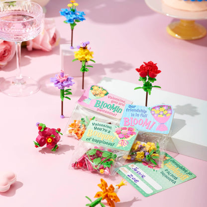24 Pcs Valentine's Day Flower Bouquet Building Blocks with Cards