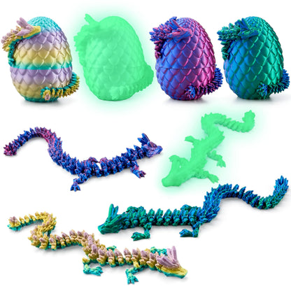 4 Pack 3D Printed Dragon Eggs with Laser Dragon - Articulated Fidget Toys for Kids