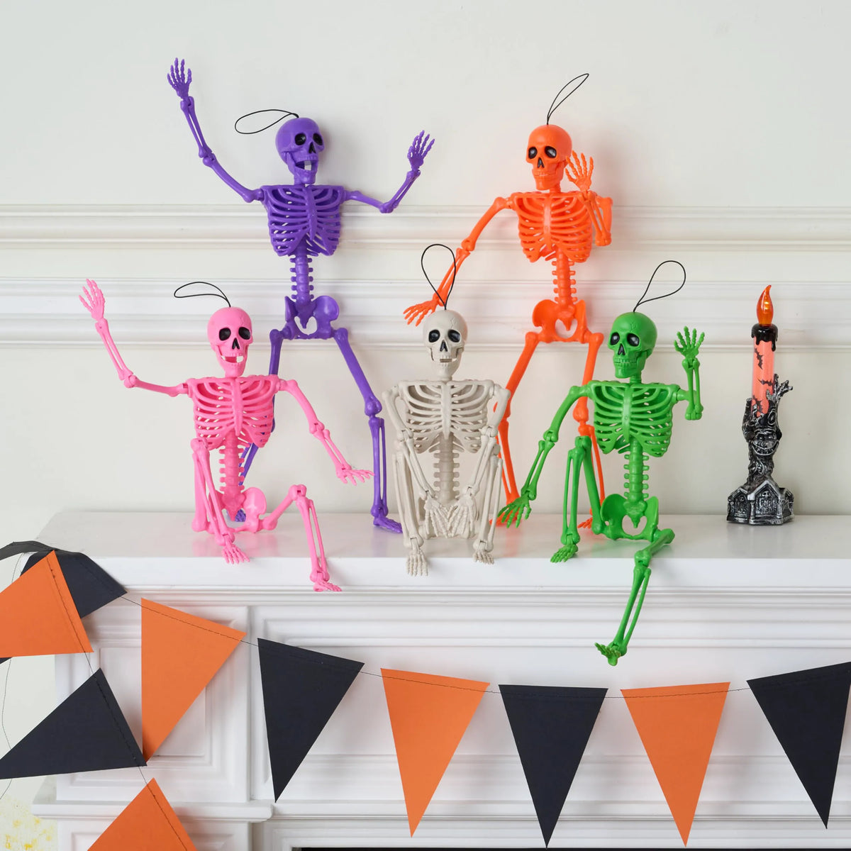 5 Pack Posable Halloween Skeleton Decorations, 16 Inches