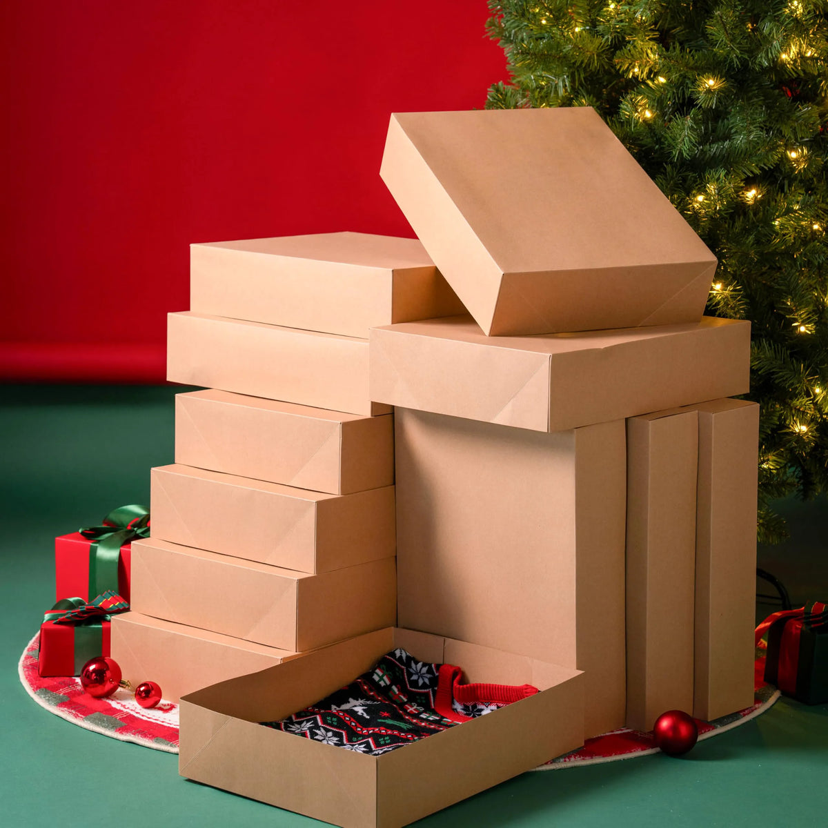 12 Pack Large Christmas Gift Boxes with Lids - 17" x 13" x 4" for Presents