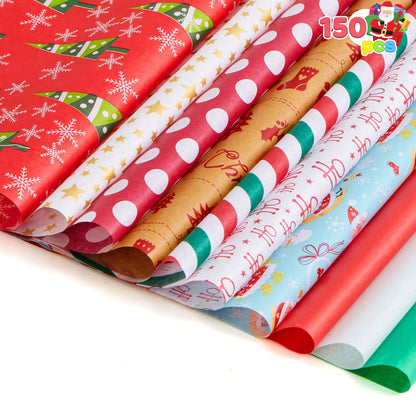 150 Sheets of Christmas Tissue Paper, Assorted Designs