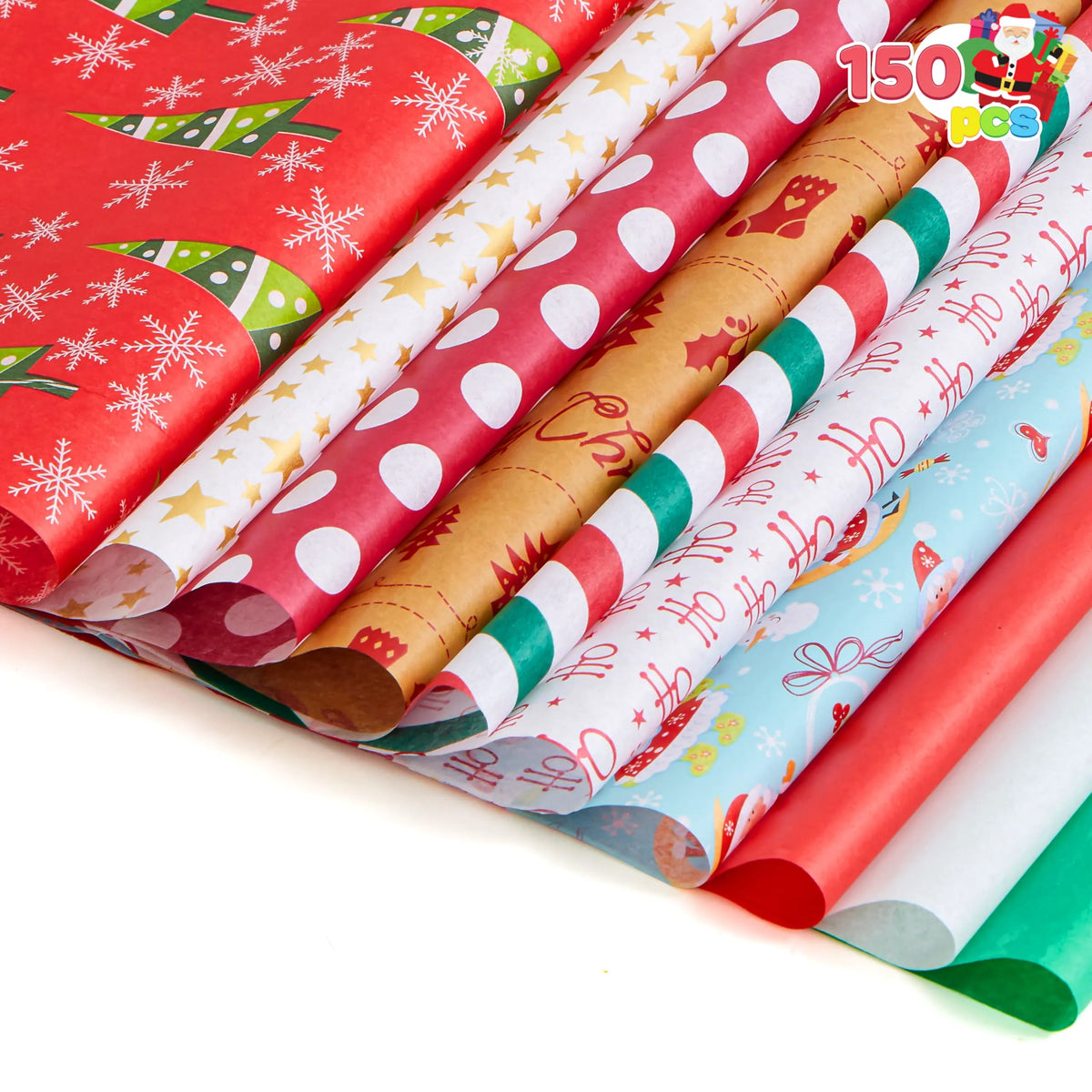 150 Sheets of Christmas Tissue Paper, Assorted Designs