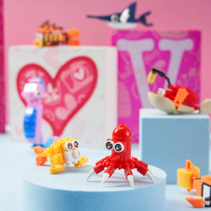 24 Pack Valentine's Day Cards with Ocean Animal Building Blocks for Party Gifts