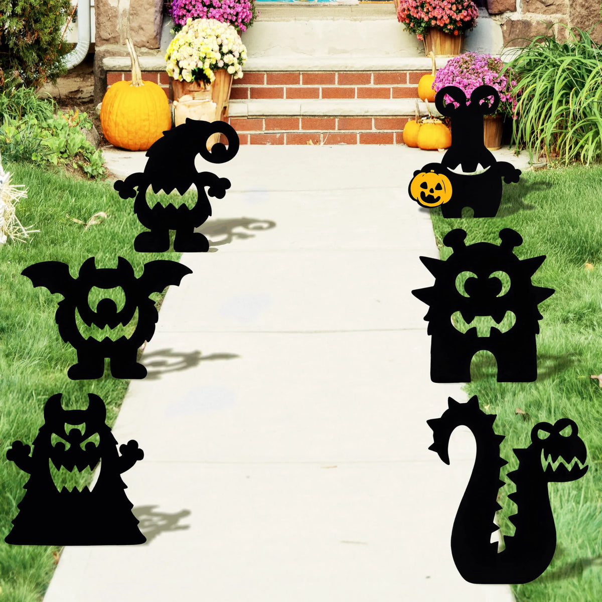 6-Pack Monster Yard Stakes for Halloween Lawn Decor