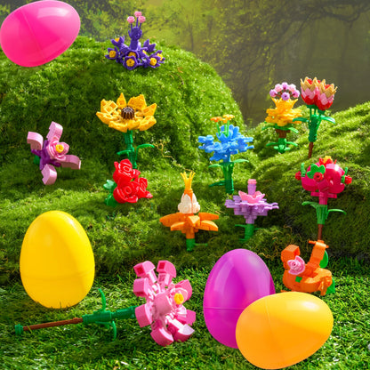 12 Prefilled Easter Eggs with Flower Building Blocks for Kids Egg Hunt
