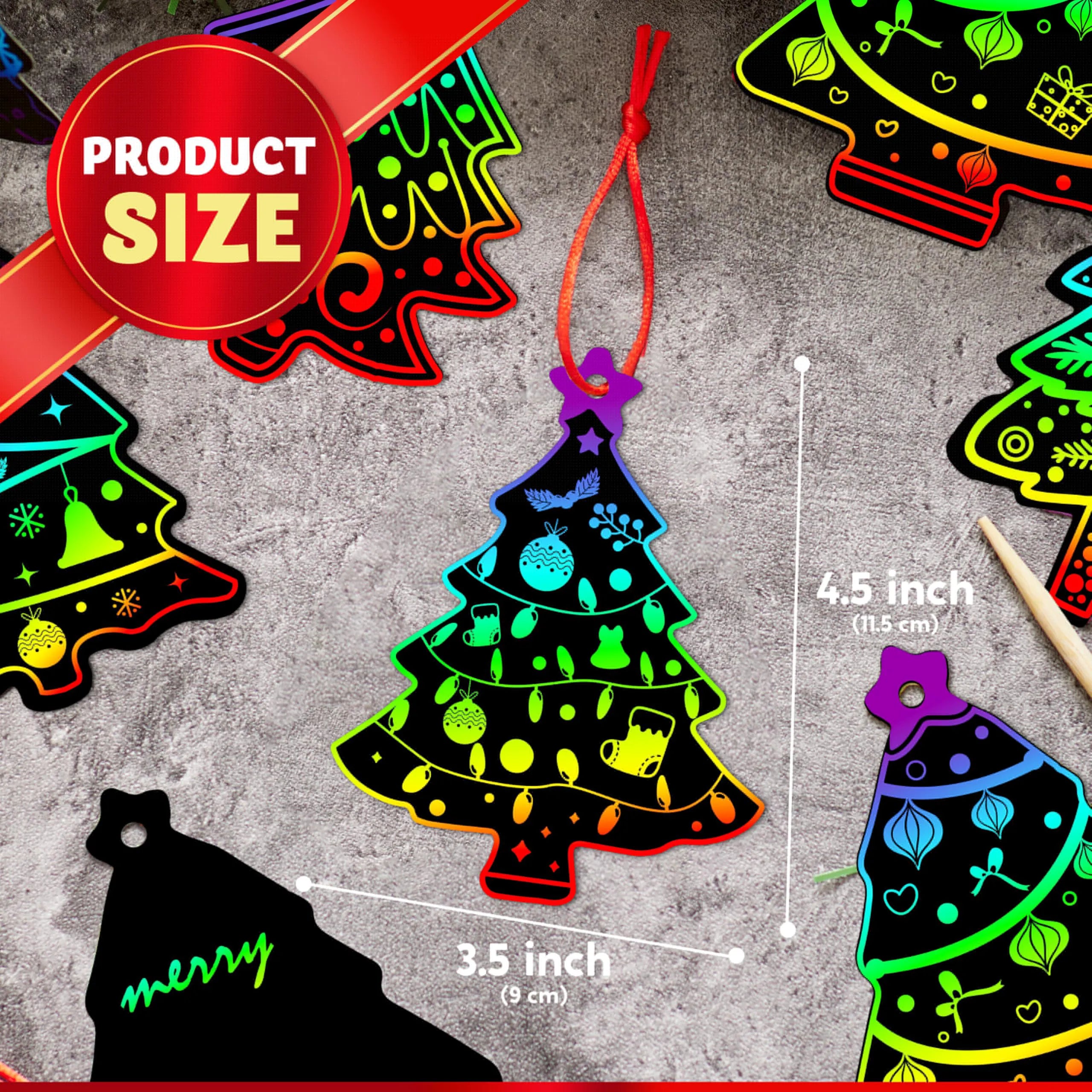 72-Piece Christmas Scratch Art Ornaments Set