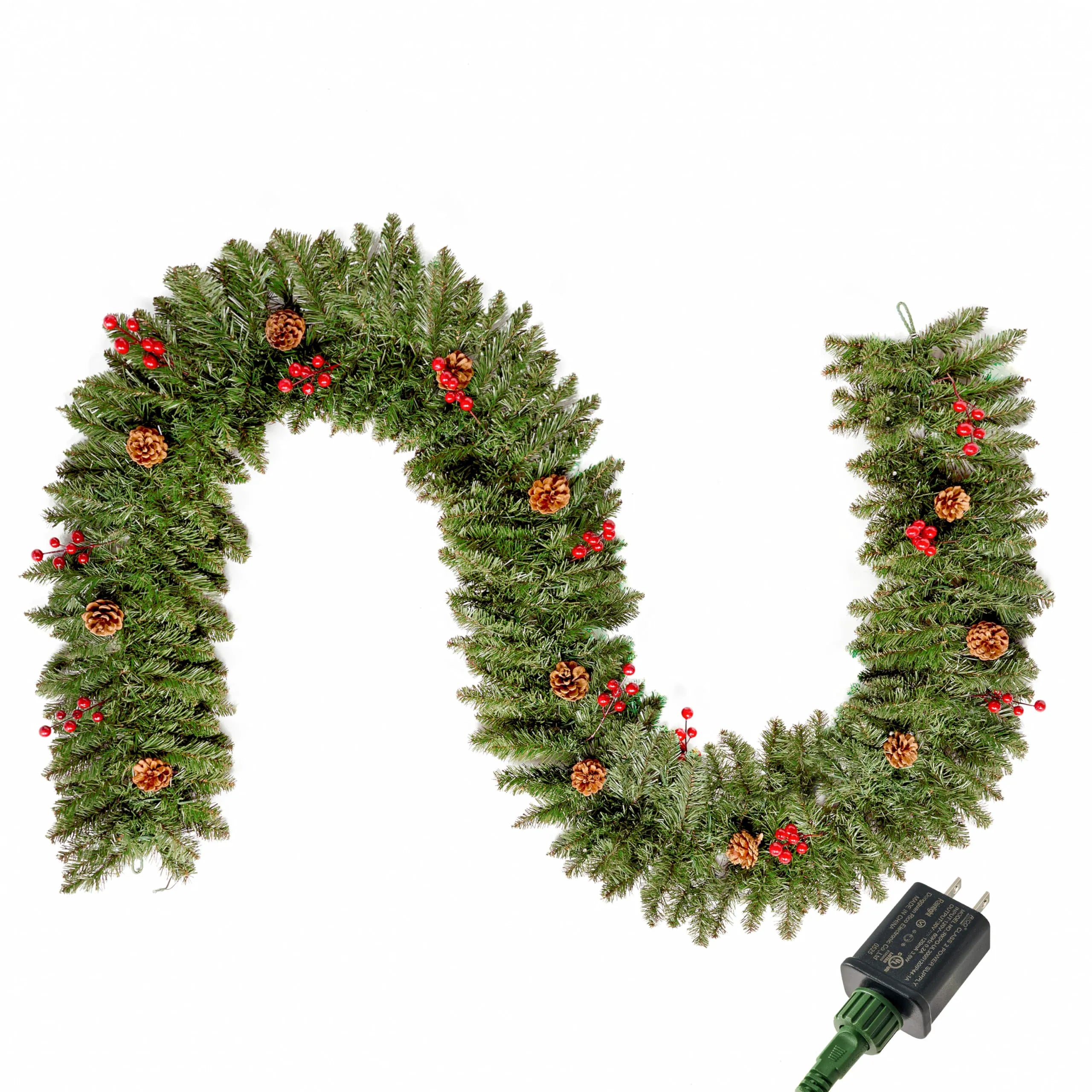 9-Foot Artificial Christmas Garland with Pine Cones and Red Berries