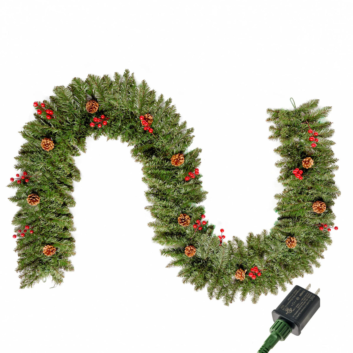 9-Foot Artificial Christmas Garland with Pine Cones and Red Berries