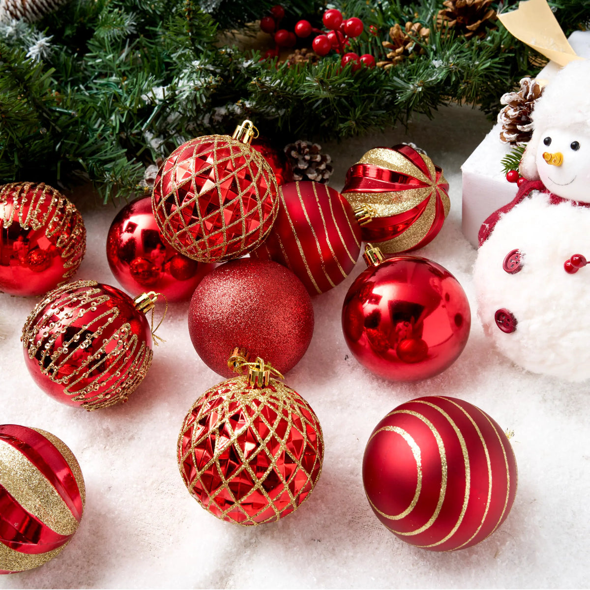 12-Piece Set of 3.15-Inch Red and Gold Christmas Ball Ornaments