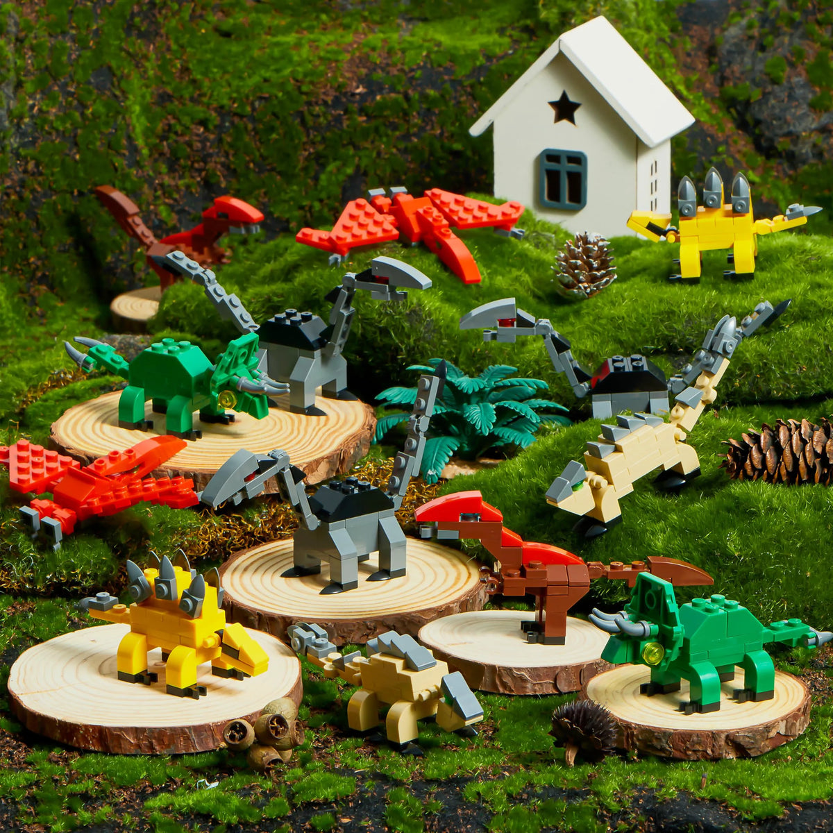 24 Pack Valentine's Day Cards with Dinosaur Building Blocks and Filled Hearts for Party Favors
