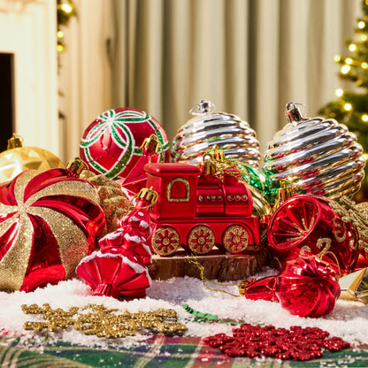 82-Piece Assorted Christmas Ornament Ball Set, 3.15-Inch Red Gold Green Deluxe