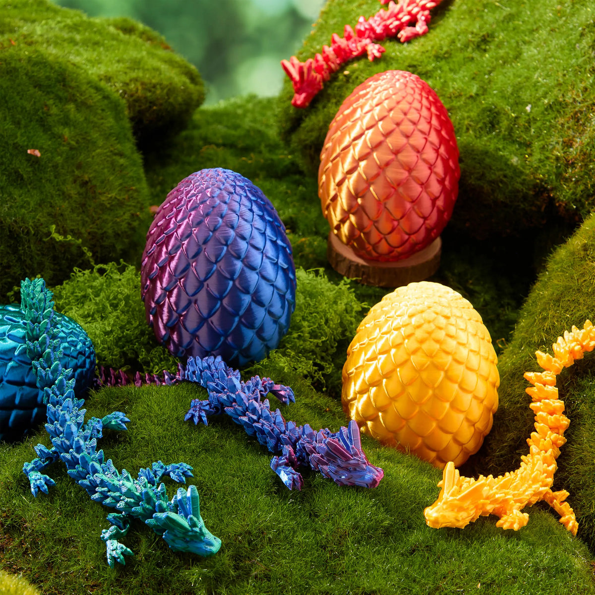 4 Pack 3D Printed Dragon Eggs with Laser Dragon - Articulated Fidget Toys for Kids