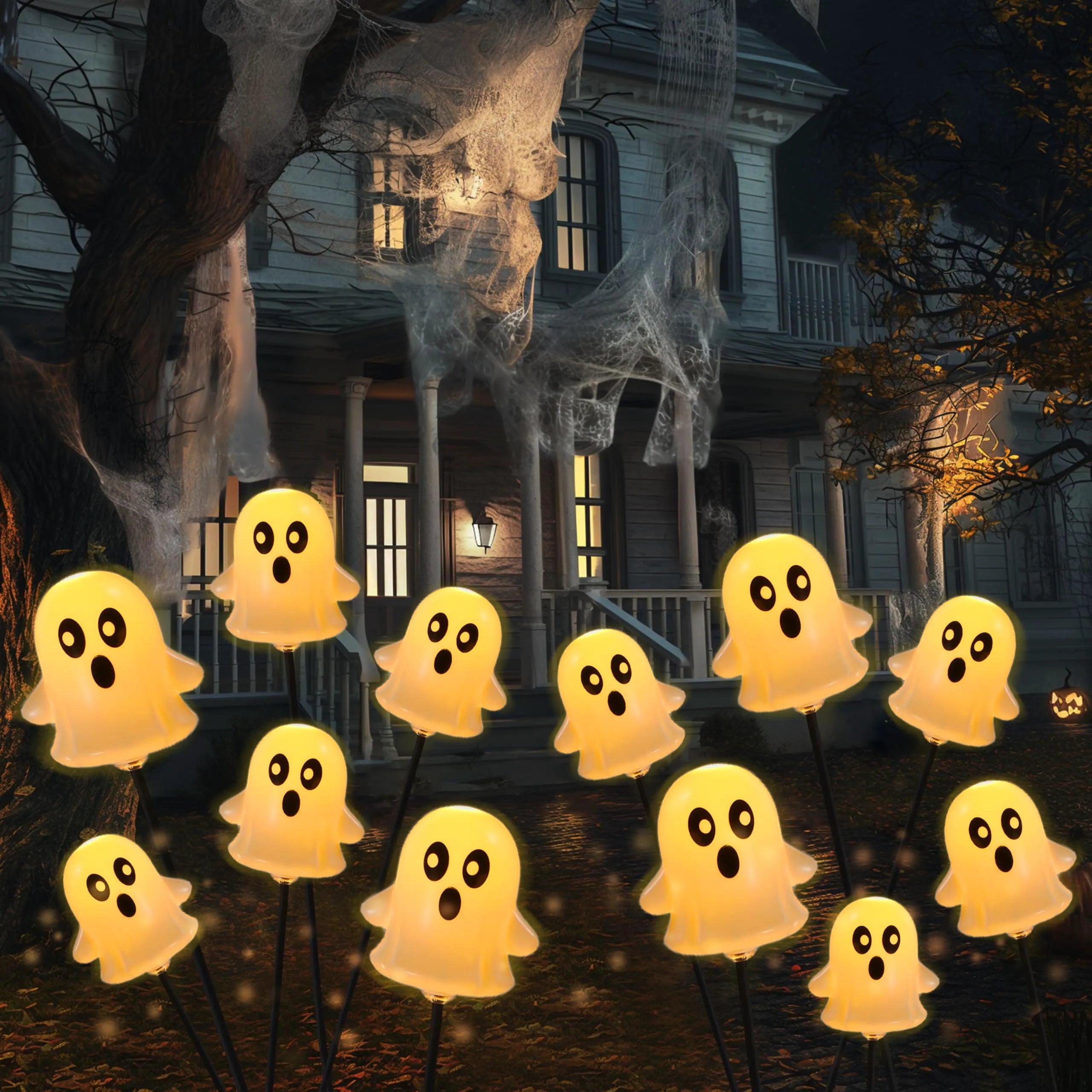 2-Pack 12-LED Solar-Powered Ghost Lights