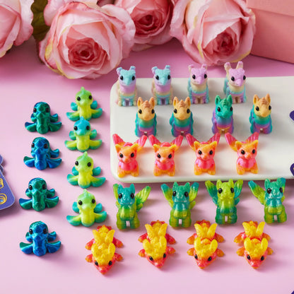 28 Pcs Kids Valentine's Day Cards with 3D Printed Mythical Creatures Toys
