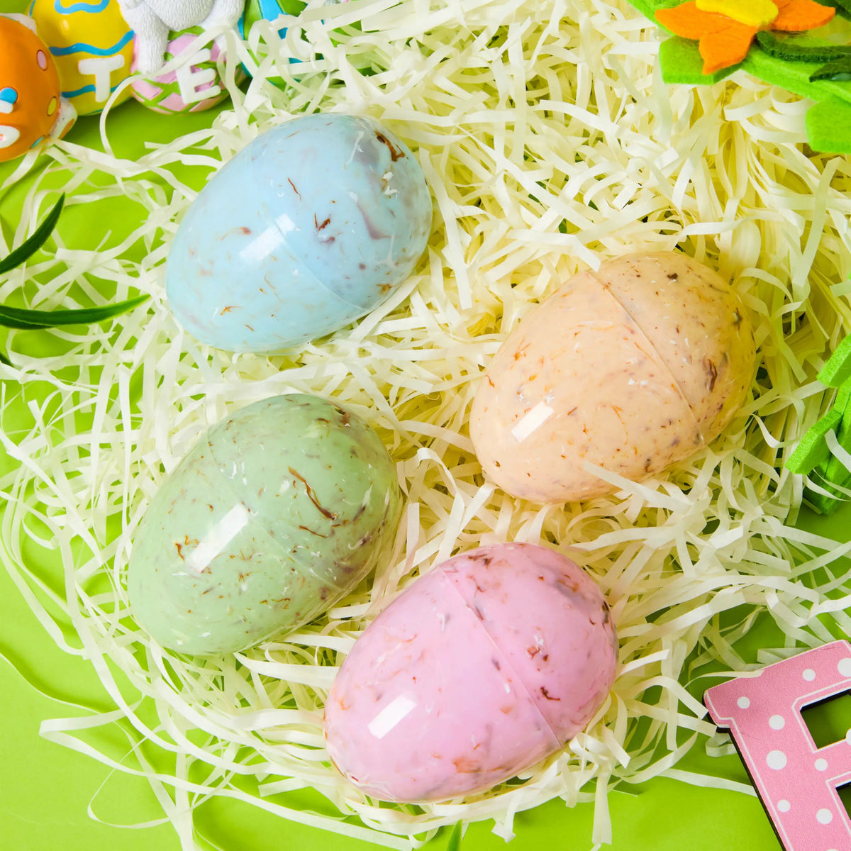 12 Plastic Easter Marble-Printed Fillable Empty Eggs