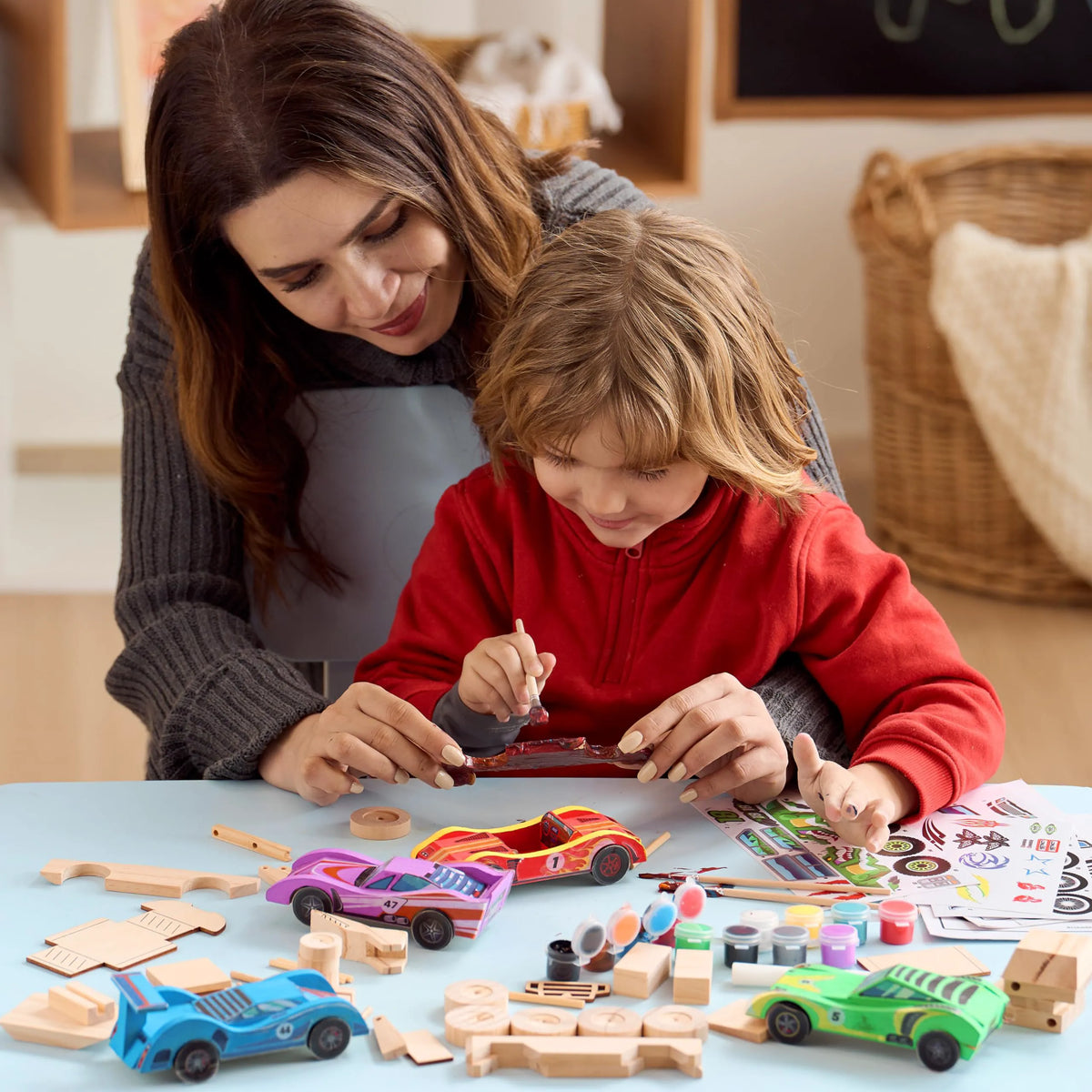 4 DIY Wooden Race Cars - Build & Paint Your Own Wood Craft Kit