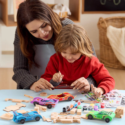 4 DIY Wooden Race Cars - Build & Paint Your Own Wood Craft Kit