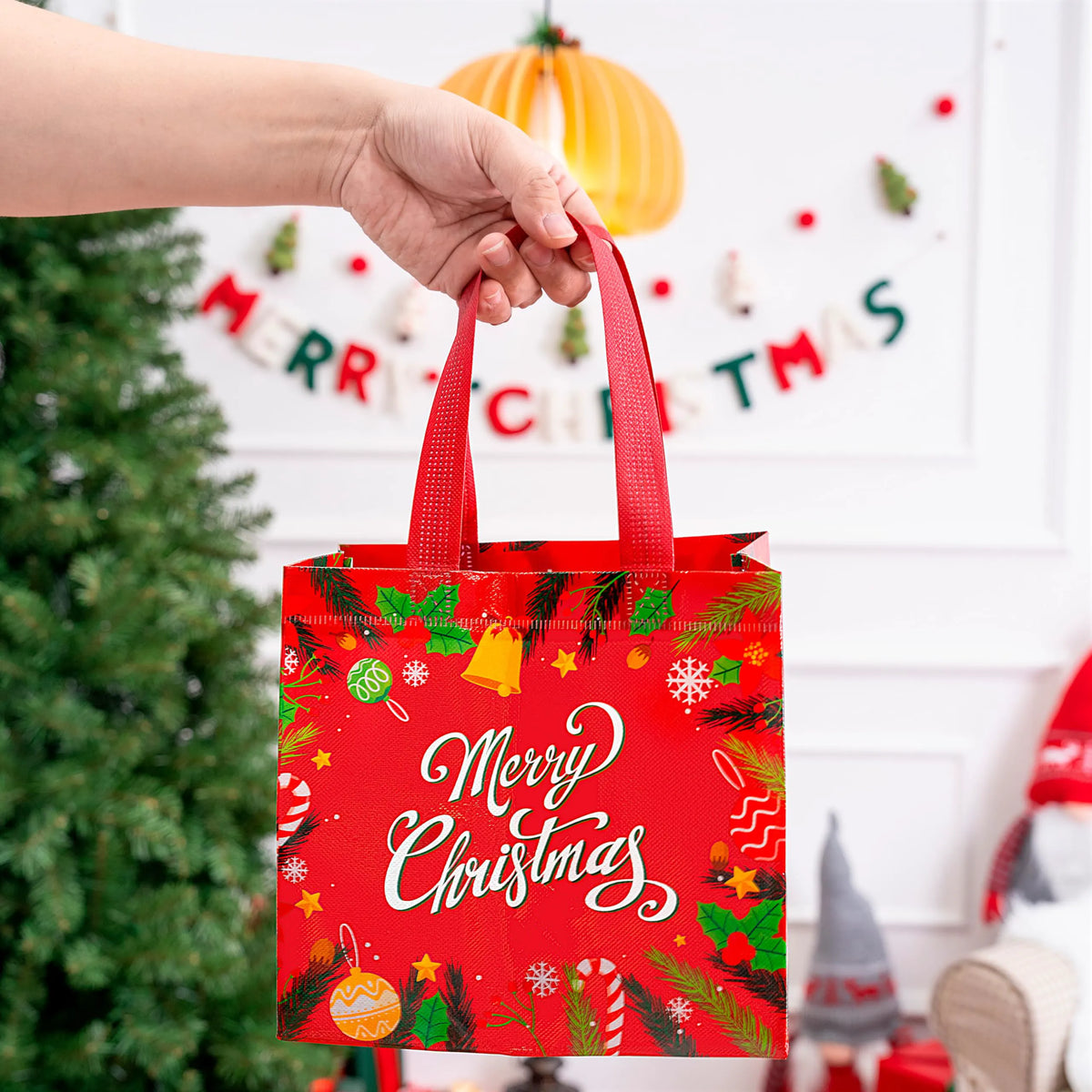 20 Pack Christmas Reusable Gift Bags, Assorted Sizes with Handles