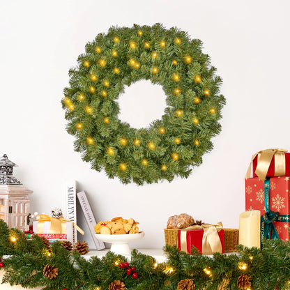 24-Inch Pre-Lit Christmas Wreath with Warm Lights