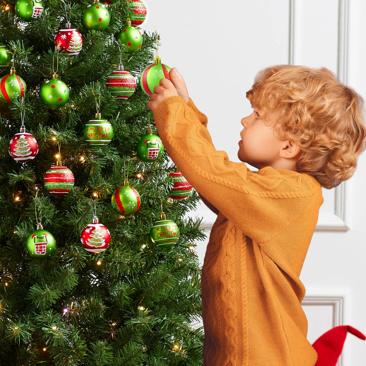 30-Piece Red and Green Christmas Ball Ornament Set, 2.36 Inches