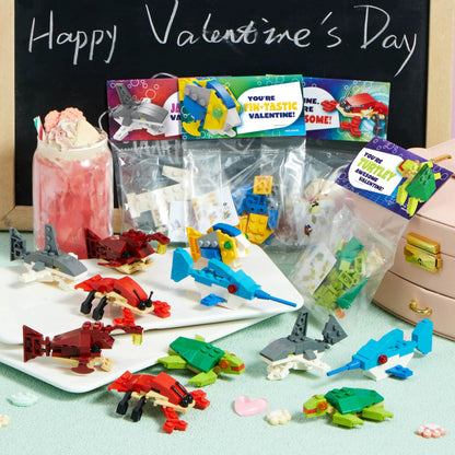 24 Pack Valentine's Day Cards with Sea Animal Building Blocks for Gifts and Party Favors