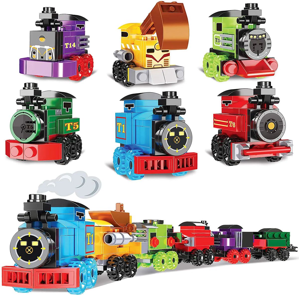 24 Prefilled Hearts with Train Building Blocks and Valentine's Day Cards for Kids - Classroom Exchange Gifts