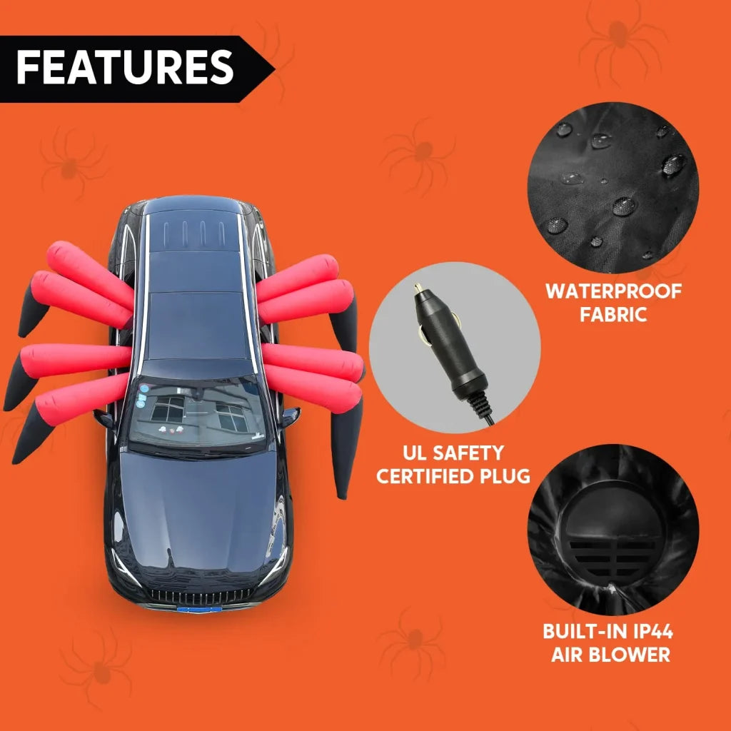 12ft Inflatable Spider with Eight Legs for Trunk or Treat Halloween