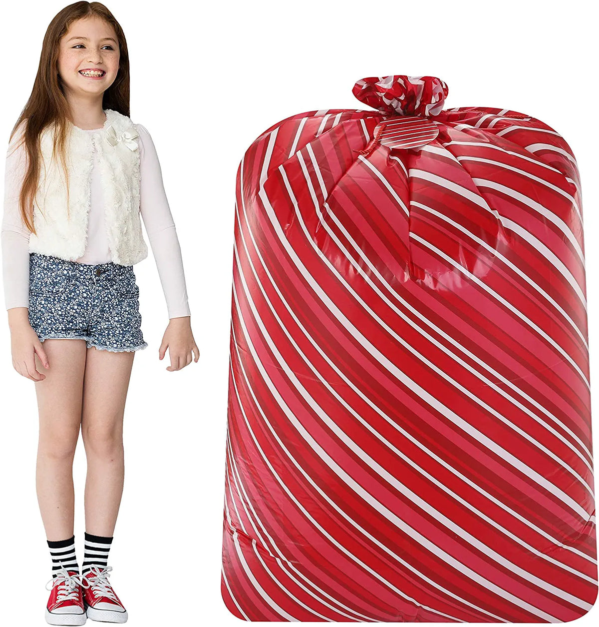 Large Red Holiday Plastic Gift Bags (3-Pack)