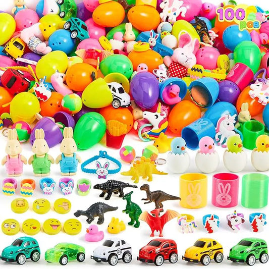 100 Prefilled Easter Eggs with Toys and Stickers (2.5 inches)