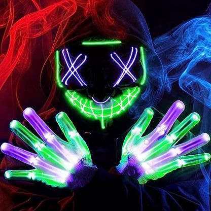LED Multi Color Scary Mask and Gloves (Green & Purple)