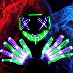 LED Multi Color Scary Mask and Gloves (Green & Purple)