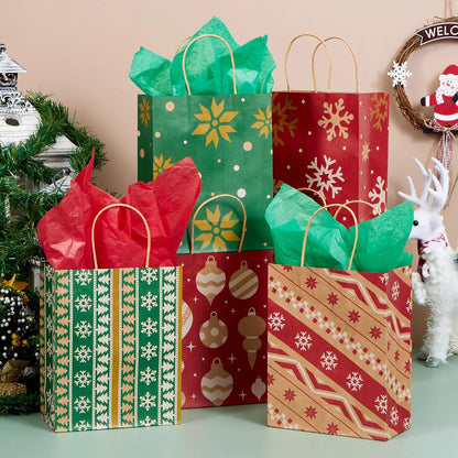 24 Pack Christmas Kraft Paper Gift Bags with Handles for Holiday Wrapping and Party Favors