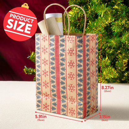 24 Pack Christmas Kraft Gift Bags with Durable Handles and Sturdy Bottoms