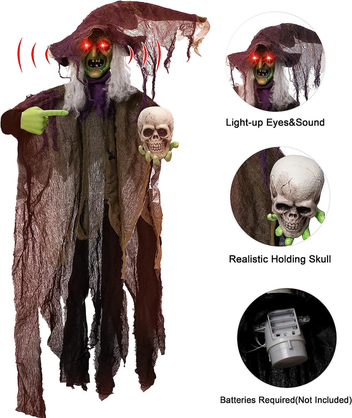 85in Animated Witch Holding a Skull