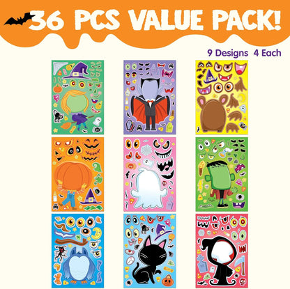 36 Halloween Make-a-Face Stickers for Kids