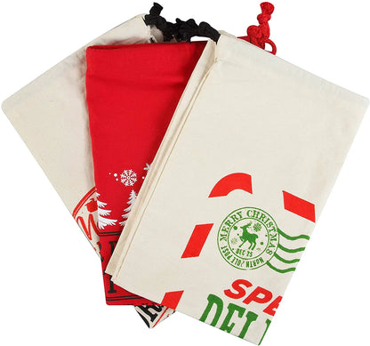 Large Santa Drawstring Bags, Set of 3