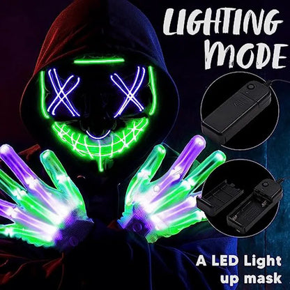 LED Multi Color Scary Mask and Gloves (Green & Purple)