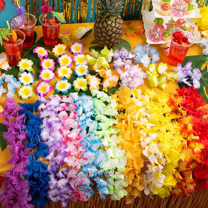 120-Pack Hawaiian Tropical Flower Leis for Kids and Adults
