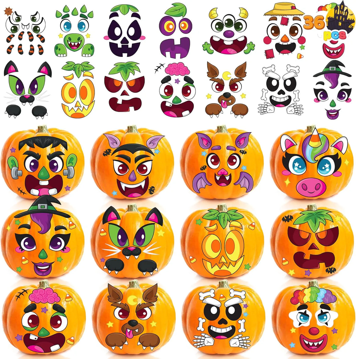36 Halloween Pumpkin Face Stickers