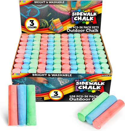 108 Pieces 3 Colors 36 Packs Sidewalk Chalks