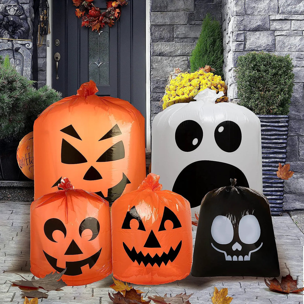 Halloween Plastic Lawn Leaf Bags, 6 Pack
