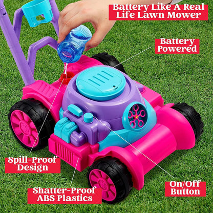Sloosh Bubble Lawn Mower Toy for Toddlers, Pink