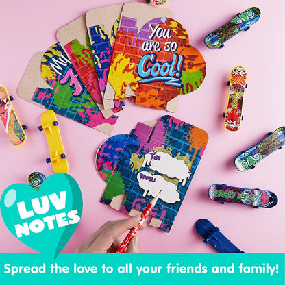 28 Mini Skateboards in Boxes with Valentine's Cards for Classroom Exchange